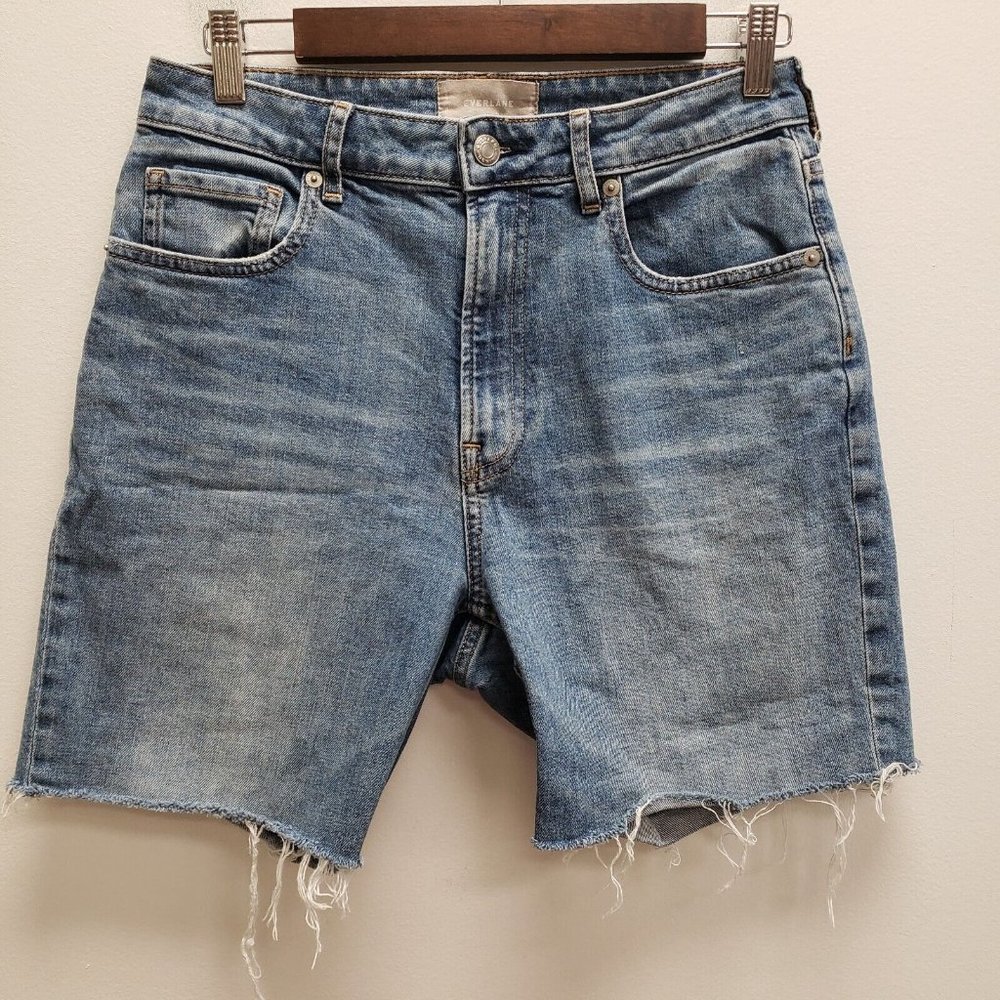 Everlane Womens Curvy Cheeky Jean Shorts Size 29 Blue Faded Cut Off High Rise